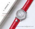Perfect Replica Chopard Diamond Bezel Red Leather Strap 35mm Women's Watch 
